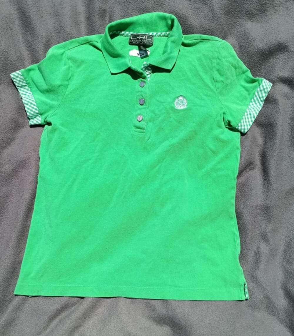 Ralph Lauren Lauren Active Green Polo Gingham Sleeve Medium Y2K Preppy